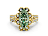 Yellow gold Fancy Green Marquise  Halo Diamond Floral Split Shank Engagement Ring 1