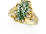 Yellow gold Fancy Green Marquise  Halo Diamond Floral Split Shank Engagement Ring 2