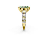 Yellow gold Fancy Green Marquise  Halo Diamond Floral Split Shank Engagement Ring 3
