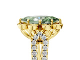 Yellow gold Fancy Green Marquise  Halo Diamond Floral Split Shank Engagement Ring