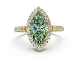 Yellow gold Fancy Green Marquise  Halo Diamond Pavé Band Ring with Prong Setting_35