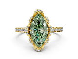 Yellow gold Fancy Green Marquise  Halo Diamond Pave Band Ring with Four-Prong Setting_15