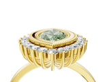 Yellow gold Fancy Green Marquise  Halo Diamond Ring with Milgrain Edge and Round Prong Setting_71