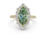 Yellow gold Fancy Green Marquise  Halo Diamond Ring with Pavé Band and Prong Setting_77