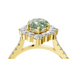 Yellow gold Fancy Green Marquise  Halo Diamond Ring with Pavé Band and Prong Setting_81