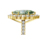 Yellow gold Fancy Green Marquise  Halo Diamond Ring with Pavé Band and Prong Setting_82