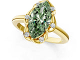 Yellow gold Fancy Green Marquise  Halo Diamond Ring with Round Cluster Setting, Solitaire Band, and Four-Prong Setting_50