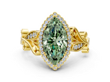 Yellow gold Fancy Green Marquise  Halo Diamond Ring with Vintage Split Shank and Four-Prong Setting_37