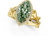 Yellow gold Fancy Green Marquise  Halo Diamond Ring with Vintage Split Shank and Four-Prong Setting_38