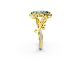 Yellow gold Fancy Green Marquise  Halo Diamond Ring with Vintage Split Shank and Four-Prong Setting_39
