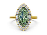 Yellow gold Fancy Green Marquise  Halo Diamond Solitaire with Pavé Band and Four-Prong Setting_72