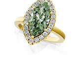 Yellow gold Fancy Green Marquise  Halo Diamond Solitaire with Pavé Band and Four-Prong Setting_73