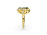 Yellow gold Fancy Green Marquise  Halo Diamond Split Shank Ring with Milgrain Detail_51