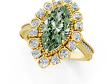 Yellow gold Fancy Green Marquise  Halo Milgrain Pave Diamond Ring with Four-Prong Setting 1