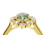 Yellow gold Fancy Green Marquise  Halo Milgrain Pave Diamond Ring with Four-Prong Setting 4