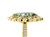 Yellow gold Fancy Green Marquise  Halo Milgrain Pave Diamond Ring with Four-Prong Setting 5