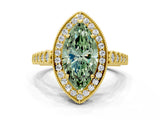 Yellow gold Fancy Green Marquise  Halo Milgrain Solitaire with Bezel Set Side Stones and Pave Band_37