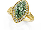 Yellow gold Fancy Green Marquise  Halo Milgrain Solitaire with Bezel Set Side Stones and Pave Band_38