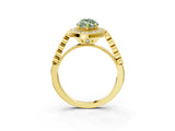 Yellow gold Fancy Green Marquise  Halo Milgrain Solitaire with Bezel Set Side Stones and Pave Band_40