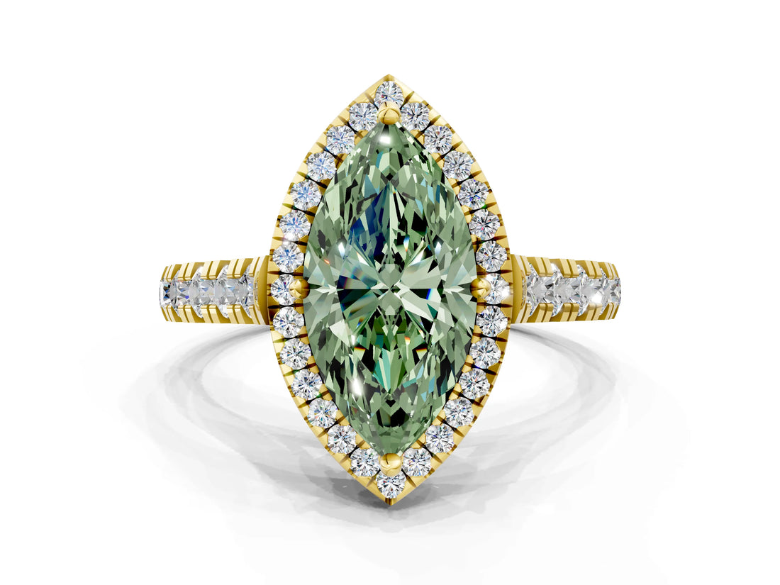 Yellow gold Fancy Green Marquise  Halo Pavé Diamond Engagement Ring with Four-Prong Setting_26