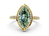 Yellow gold Fancy Green Marquise  Halo Pave Band Solitaire Ring with Prong Setting_66