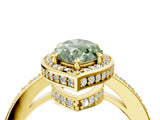 Yellow gold Fancy Green Marquise  Halo Pave Band Solitaire Ring with Prong Setting_70