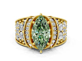 Yellow gold Fancy Green Marquise  Halo Pave Diamond Engagement Ring with Milgrain Detailing_47