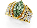 Yellow gold Fancy Green Marquise  Halo Pave Diamond Engagement Ring with Milgrain Detailing_48