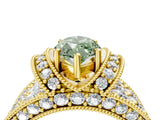 Yellow gold Fancy Green Marquise  Halo Pave Diamond Engagement Ring with Milgrain Detailing_51