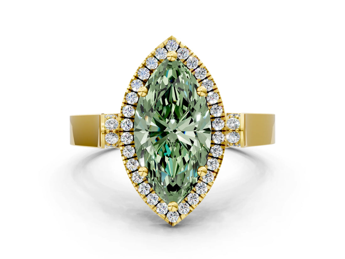 Yellow gold Fancy Green Marquise  Halo Pave Split Shank Prong Setting Ring_27