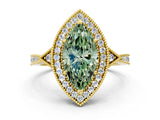 Yellow gold Fancy Green Marquise  Halo Round Diamond Milgrain Pave Engagement Ring_15