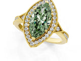 Yellow gold Fancy Green Marquise  Halo Round Diamond Milgrain Pave Engagement Ring_16