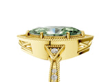 Yellow gold Fancy Green Marquise  Halo Round Diamond Milgrain Pave Engagement Ring_20