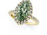 Yellow gold Fancy Green Marquise  Halo Round Diamond Pavé Band Four-Prong Ring_4