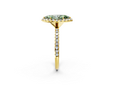 Yellow gold Fancy Green Marquise  Halo Round Diamond Pavé Band Four-Prong Ring_5