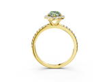 Yellow gold Fancy Green Marquise  Halo Round Diamond Pavé Band Four-Prong Ring_6