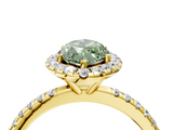 Yellow gold Fancy Green Marquise  Halo Round Diamond Pavé Band Four-Prong Ring_7