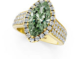 Yellow gold Fancy Green Marquise  Halo Round Diamond Pave Band with Prong Setting 1
