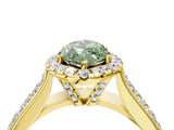 Yellow gold Fancy Green Marquise  Halo Round Diamond Pave Band with Prong Setting 4
