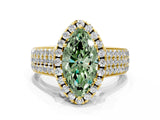 Yellow gold Fancy Green Marquise  Halo Round Diamond Pave Band with Prong Setting