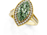 Yellow gold Fancy Green Marquise  Halo Solitaire Diamond Ring with Pave Band and Bezel Setting_84