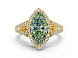 Yellow gold Fancy Green Marquise  Halo Split Shank Diamond Ring with Prong Setting_20