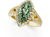 Yellow gold Fancy Green Marquise  Halo Split Shank Diamond Ring with Prong Setting_21