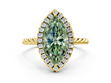 Yellow gold Fancy Green Marquise  Halo Twisted Band Four-Prong Diamond Ring_20