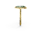 Yellow gold Fancy Green Marquise  Halo Twisted Band Four-Prong Diamond Ring_22