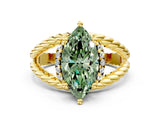 Yellow gold Fancy Green Marquise  Halo Twisted Band Four-Prong Ring_62