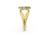 Yellow gold Fancy Green Marquise  Halo Twisted Band Four-Prong Ring_64