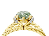 Yellow gold Fancy Green Marquise  Halo Twisted Band Four-Prong Ring_66