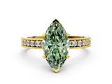 Yellow gold Fancy Green Marquise  Milgrain Pave Diamond Engagement Ring with Four-Prong Setting_130