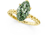 Yellow gold Fancy Green Marquise  Solitaire Beaded Band Prong Setting Ring 1